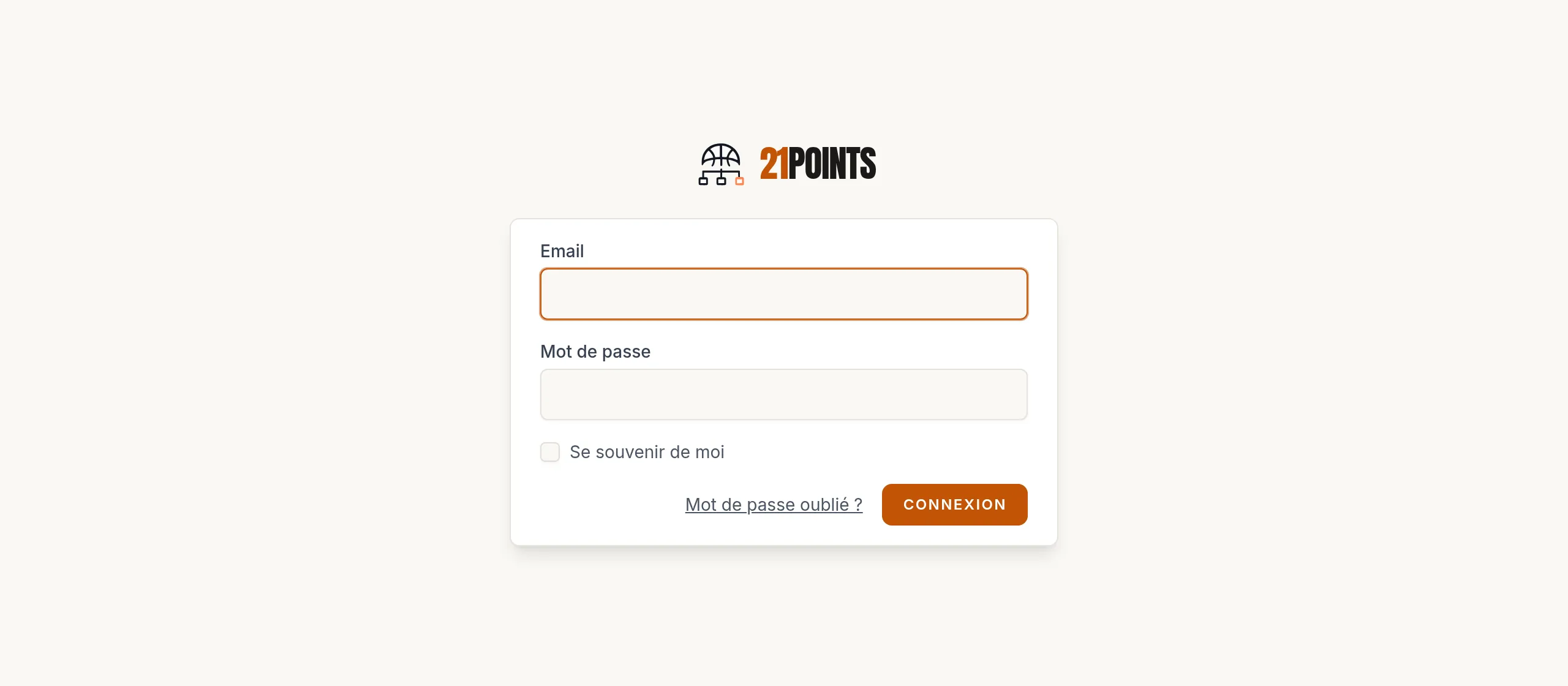 Écran de connexion au panneau : e-mail, mot de passe, Se souvenir de moi et bouton Se connecter.